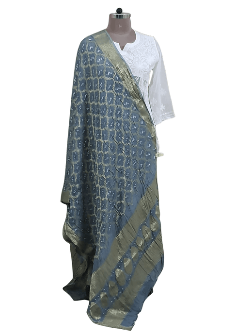 Gray Banarasi Weaven Georgette Gharchola Bandhani Dupatta DP71 - Ethnic's By Anvi Creations