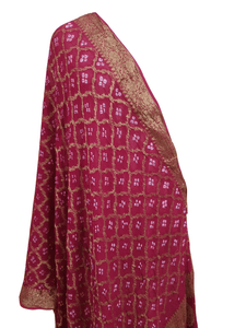Magenta Pink Banarasi Weaven Georgette Gharchola Bandhani Dupatta DP72 - Ethnic's By Anvi Creations