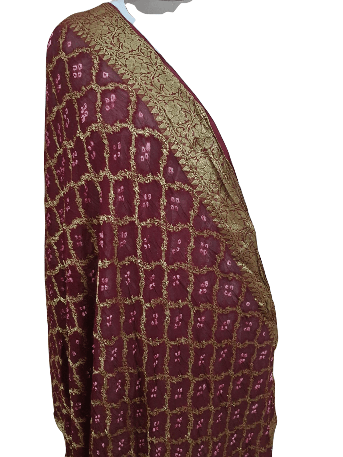 Maroon Banarasi Weaven Georgette Gharchola Bandhani Dupatta DP73 - Ethnic's By Anvi Creations