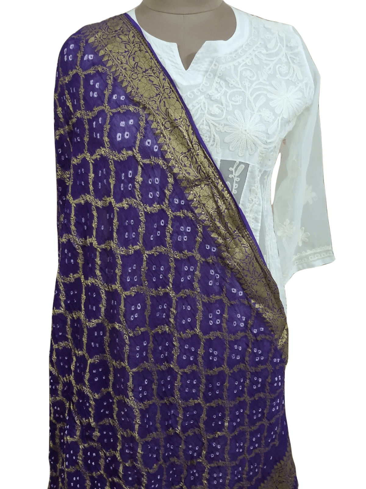 Purple Banarasi Weaven Georgette Gharchola Bandhani Dupatta DP75 - Ethnic's By Anvi Creations