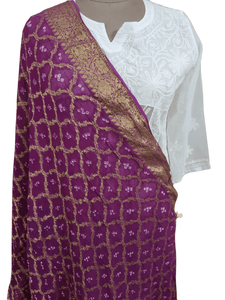 Pinkish Purple Banarasi Weaven Georgette Gharchola Bandhani Dupatta DP76 - Ethnic's By Anvi Creations