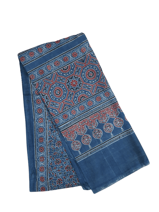 Indigo Blue Pure Ajrakh hand Block Printed Mulmul Cotton Dupatta DP79 - Ethnic's By Anvi Creations