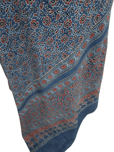 Indigo Blue Pure Ajrakh hand Block Printed Mulmul Cotton Dupatta DP79 - Ethnic's By Anvi Creations