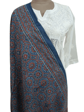 Load image into Gallery viewer, Indigo Blue Pure Ajrakh hand Block Printed Mulmul Cotton Dupatta DP80 - Ethnic&#39;s By Anvi Creations