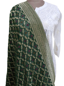 Bottle Green Georgette Zari Weave Bandhani Dupatta DP83 - Ethnic's By Anvi Creations