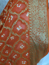 Load image into Gallery viewer, Orange Banarasi Weaven Georgette Gharchola Bandhani Dupatta DP86 - Ethnic&#39;s By Anvi Creations