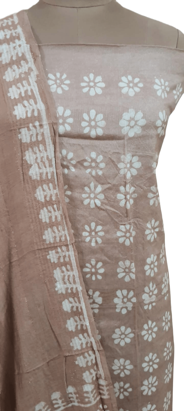 Coffee Batik Cotton Silk Salwar kameez Dress material Ev02 - Ethnic's By Anvi Creations