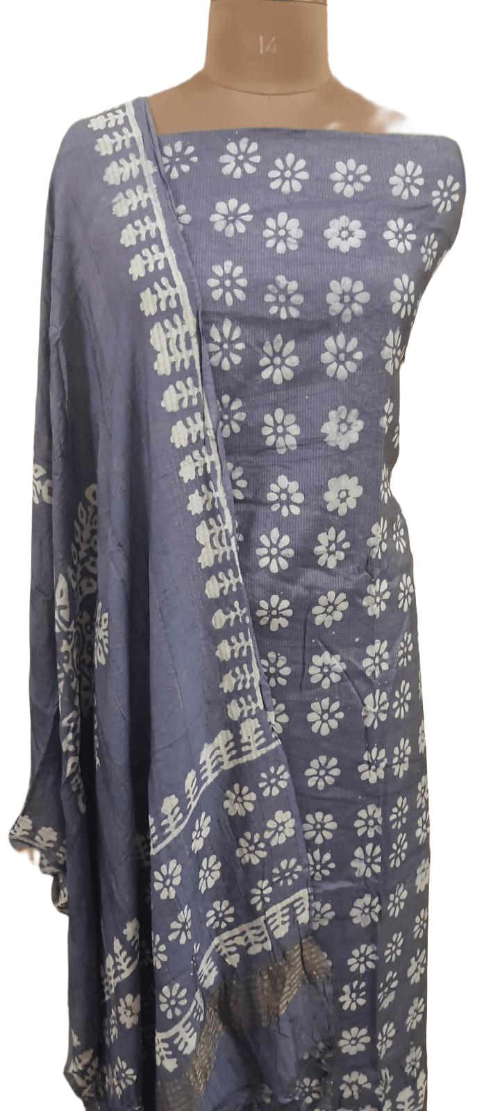 Blue Batik Cotton Silk Salwar kameez Dress material Ev03 - Ethnic's By Anvi Creations
