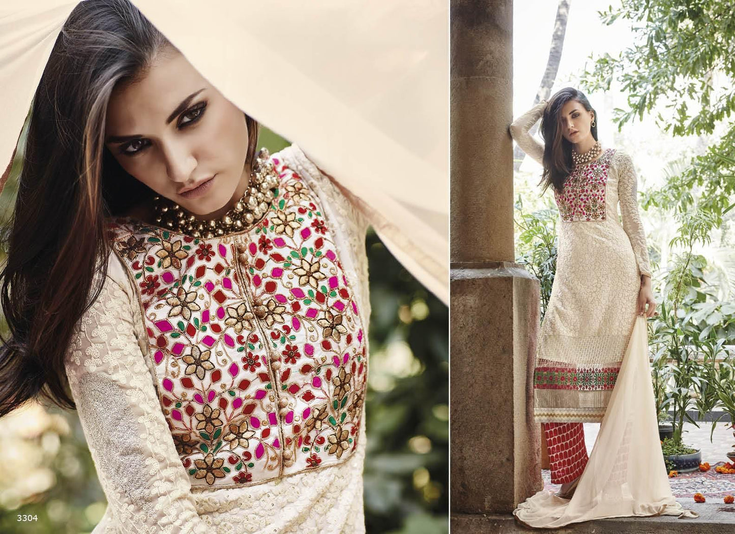 Elan Pakistani Replica Beige Georgette Embroidered Dress Material SC3304-Anvi Creations-Salwar Kameez