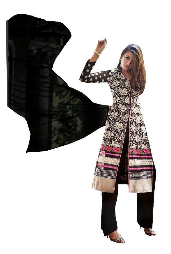 Elan Pakistani Replica Black Georgette Embroidered Dress Material SC3306-Anvi Creations-Salwar Kameez