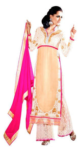 Off White Georgette Net Cream Straight Cut Dress Material Ethnic7905A-Anvi Creations-Salwar Kameez