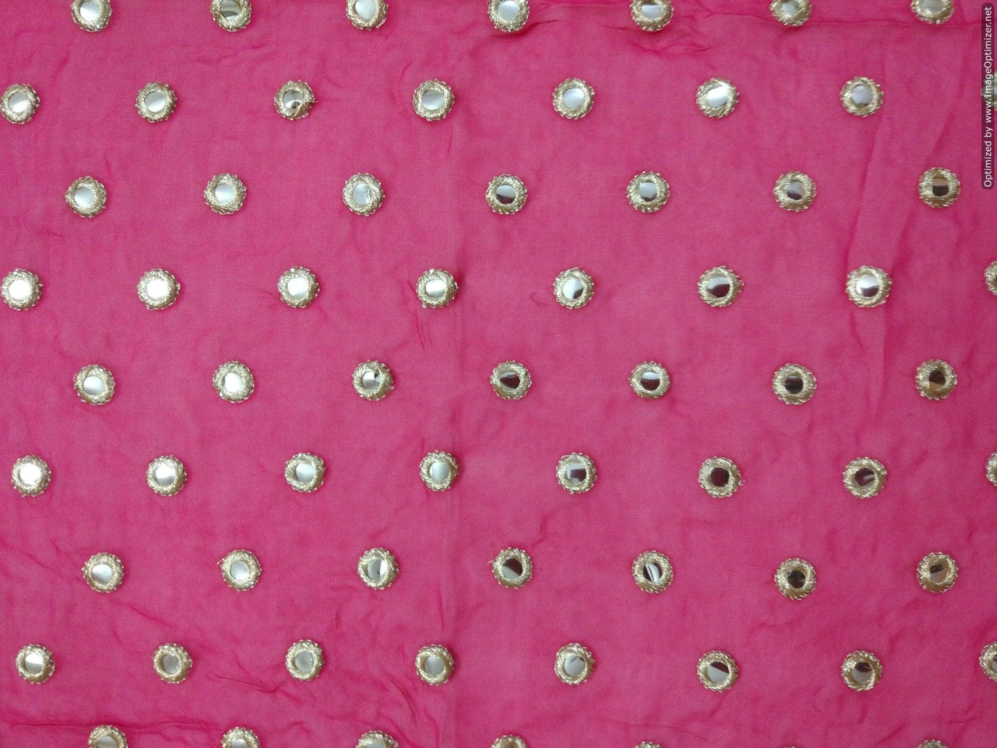Designer Georgette Magenta Mirror Embroidered Fabric Pre Cut 1 Meter FAB05-Anvi Creations-Fabric