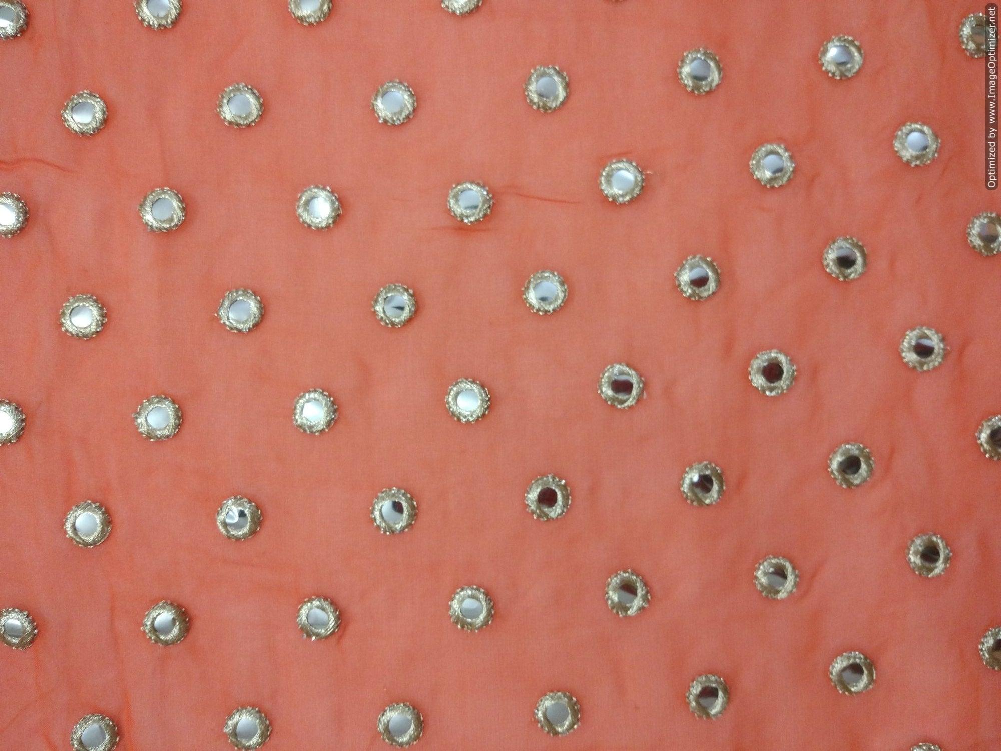 Designer Georgette Orange Mirror Embroidered Fabric  Pre Cut 1 Meter FAB06-Anvi Creations-Fabric