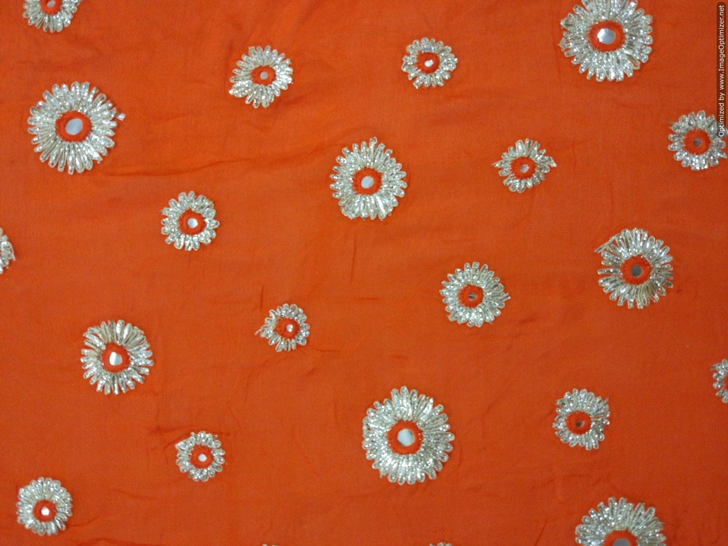 Designer Chinon Orange Gotta faux Mirror Embroidered Fabric Pre Cut 1.5 Meters (152 Cms) FAB07-Anvi Creations-Fabric