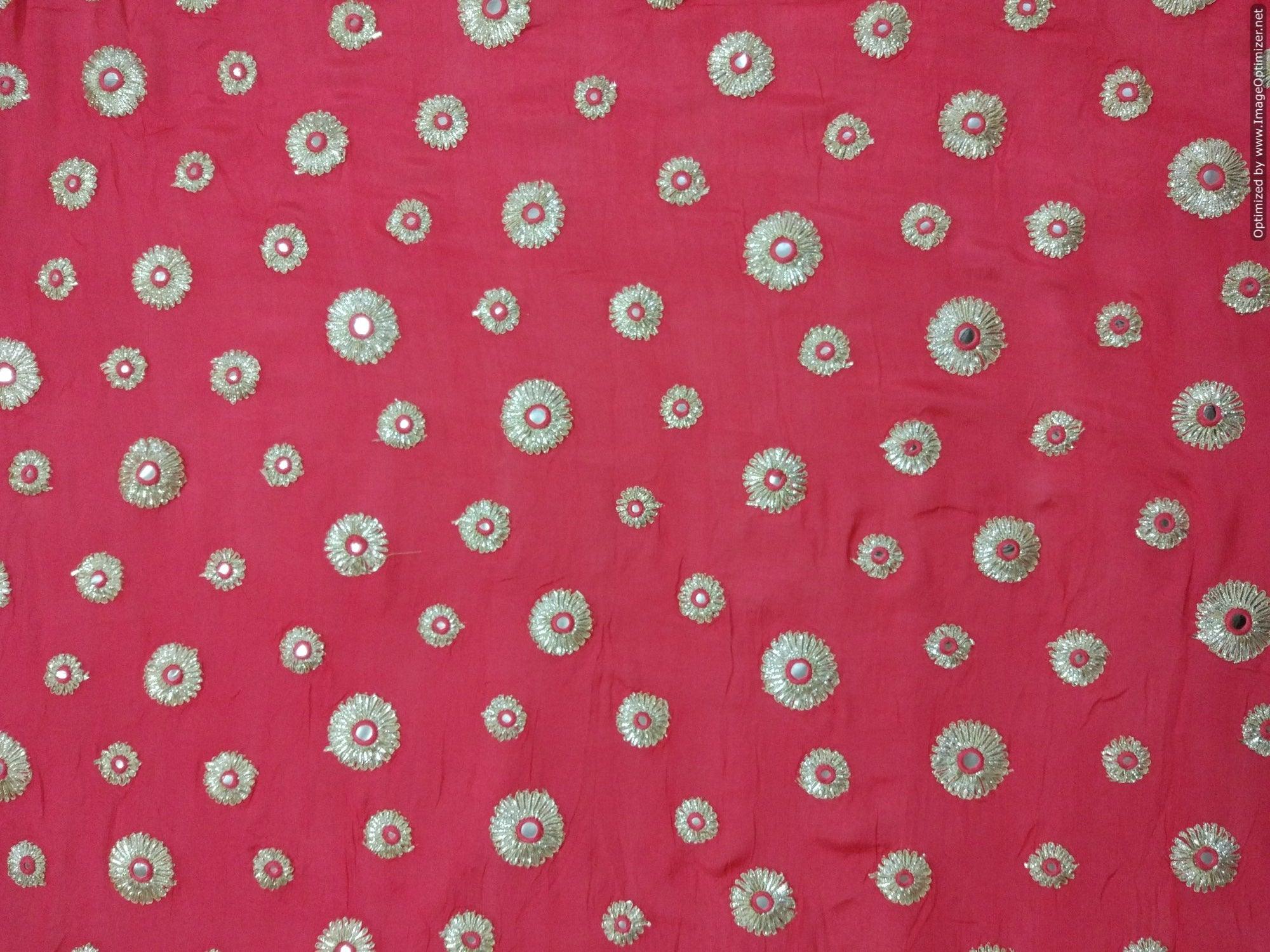 Designer Chinon Carrot Pink Embroidered Fabric Pre Cut 1.25 Meter FAB09-Anvi Creations-Fabric
