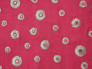 Designer Chinon Carrot Pink Embroidered Fabric Pre Cut 1.25 Meter FAB09-Anvi Creations-Fabric