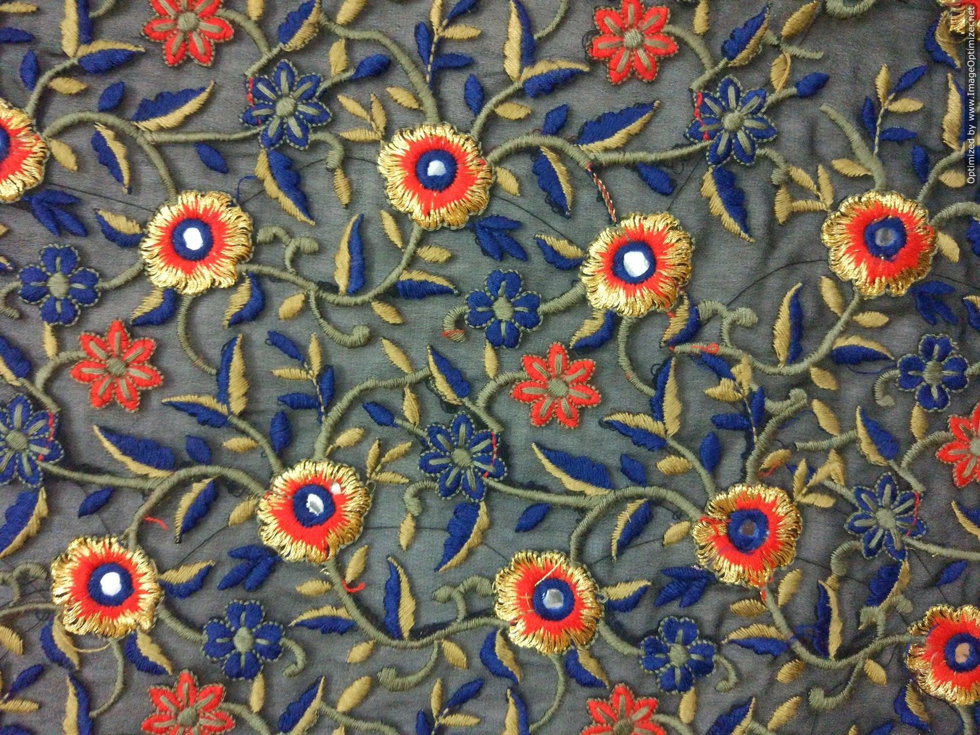 Designer Georgette Black Zari Resham Embroidered Fabric for Blouse Crop top Pre Cut 0.9 Meter (90 Cms) FAB010-Anvi Creations-Fabric