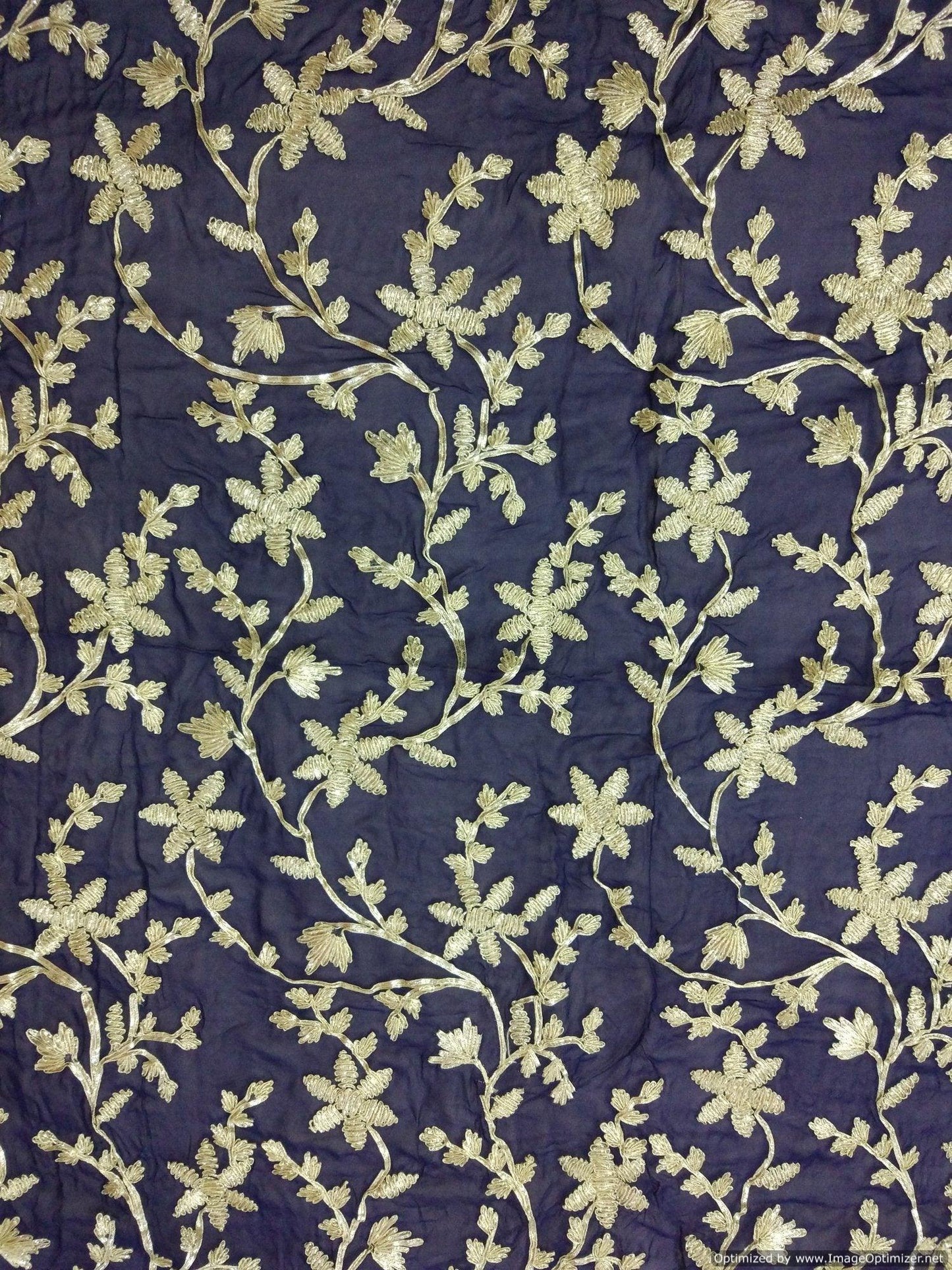 Designer Georgette Navy Blue Gotta Embroidered Fabric for Blouse Crop top Pre Cut 1.0 Meter (119 Cms) FAB018-Anvi Creations-Fabric