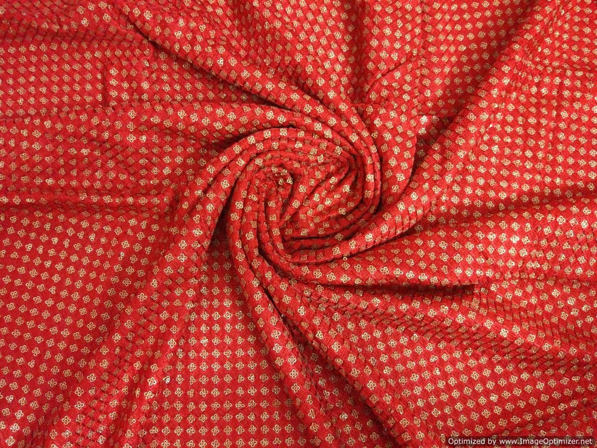 Designer Georgette Red Resham Sequin Embroidered Fabric Pre Cut 1 Meter FAB027-Anvi Creations-Fabric