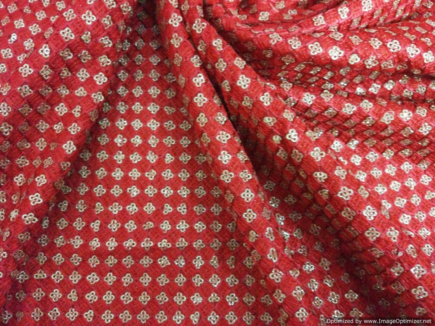 Designer Georgette Red Resham Sequin Embroidered Fabric Pre Cut 1 Meter FAB027-Anvi Creations-Fabric