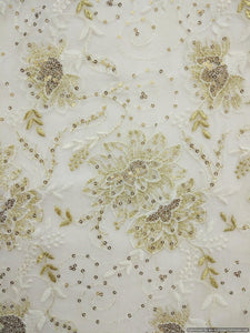 Designer Georgette Off White Full Zari Sequin Resham Embroidered Fabric Pre Cut 3 MeterFAB032-Anvi Creations-Fabric