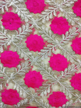 Load image into Gallery viewer, Designer Net Beige Pink Resham Embroidered Fabric Pre Cut 3 Meter FAB033-Anvi Creations-Fabric