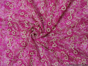 Designer Net Pink Resham Zardozi Jaal Embroidered Fabric Pre Cut 4 Meter FAB037-Anvi Creations-Fabric