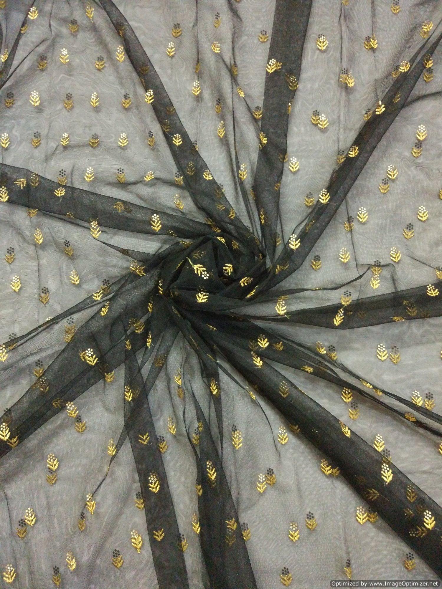 Designer Net Black Zari Paste Diamond Embroidered Fabric Pre Cut 6 Meter FAB038-Anvi Creations-Fabric