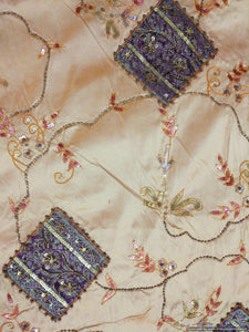 Designer Dupion Silk Beige embroidered Fabric Pre Cut 2.3 Meter ( 229 cms ) FAB040-Anvi Creations-Fabric