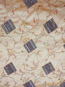 Designer Dupion Silk Beige embroidered Fabric Pre Cut 2.3 Meter ( 229 cms ) FAB040-Anvi Creations-Fabric