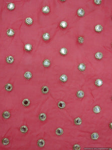 Designer Georgette Carrot Pink Mirror Embroidered Fabric FAB042-Anvi Creations-Fabric