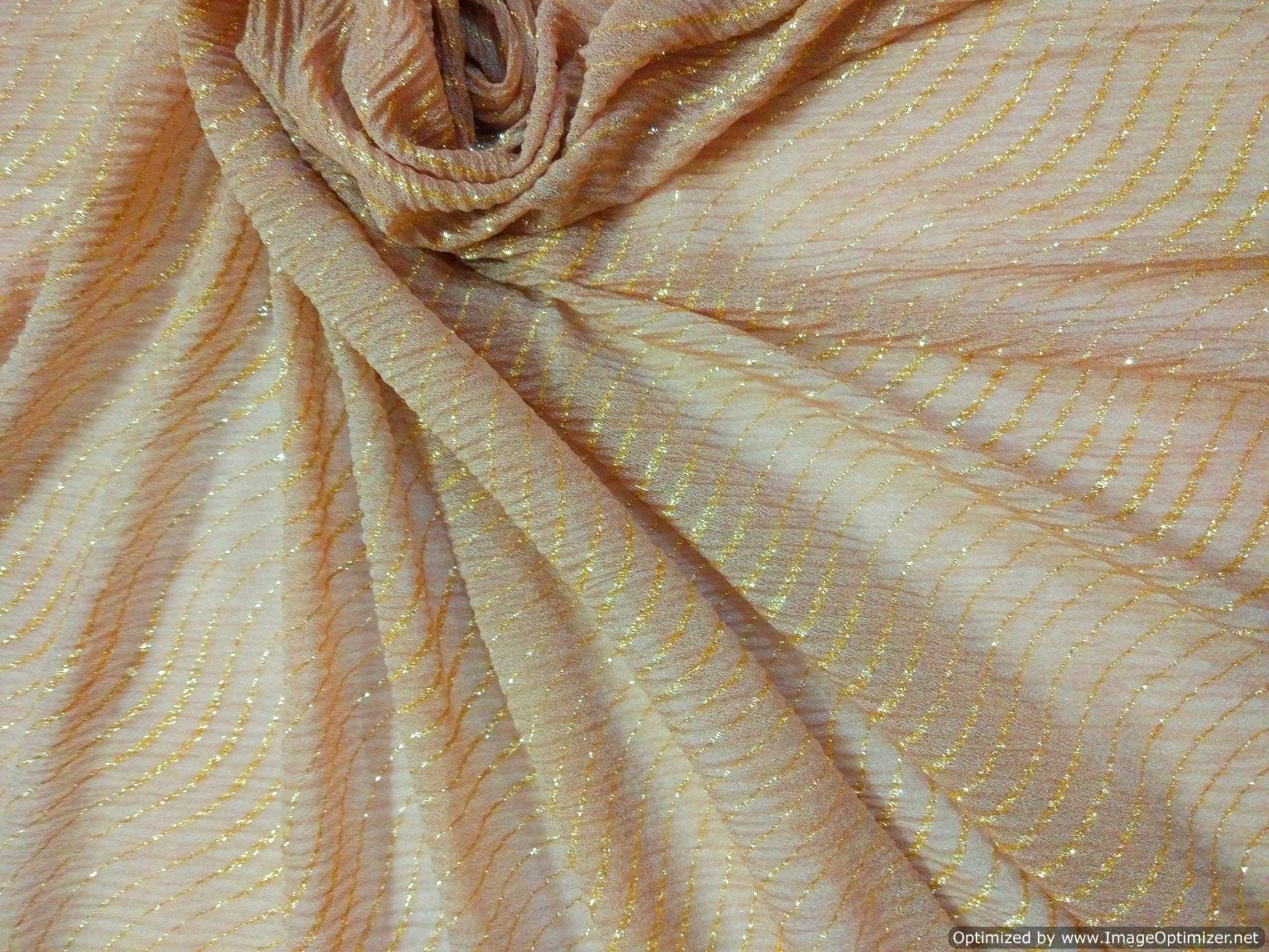 Designer Shimmer Lycra Beige Gold Foil Fancy Long Width Fabric Pre Cut 1.9 Meter FAB056-Anvi Creations-Fabric