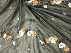 Designer Chiffon Black Silver Tissue Lined Chiffon Embroidered Fabric Pre Cut 1.8 Meter ( 185 cms )-Anvi Creations-Fabric