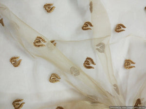 Designer Tissue Beige Zari Paste Stone Embroidered Motifs Fabric Pre Cut 6 Meter FAB060-Anvi Creations-Fabric