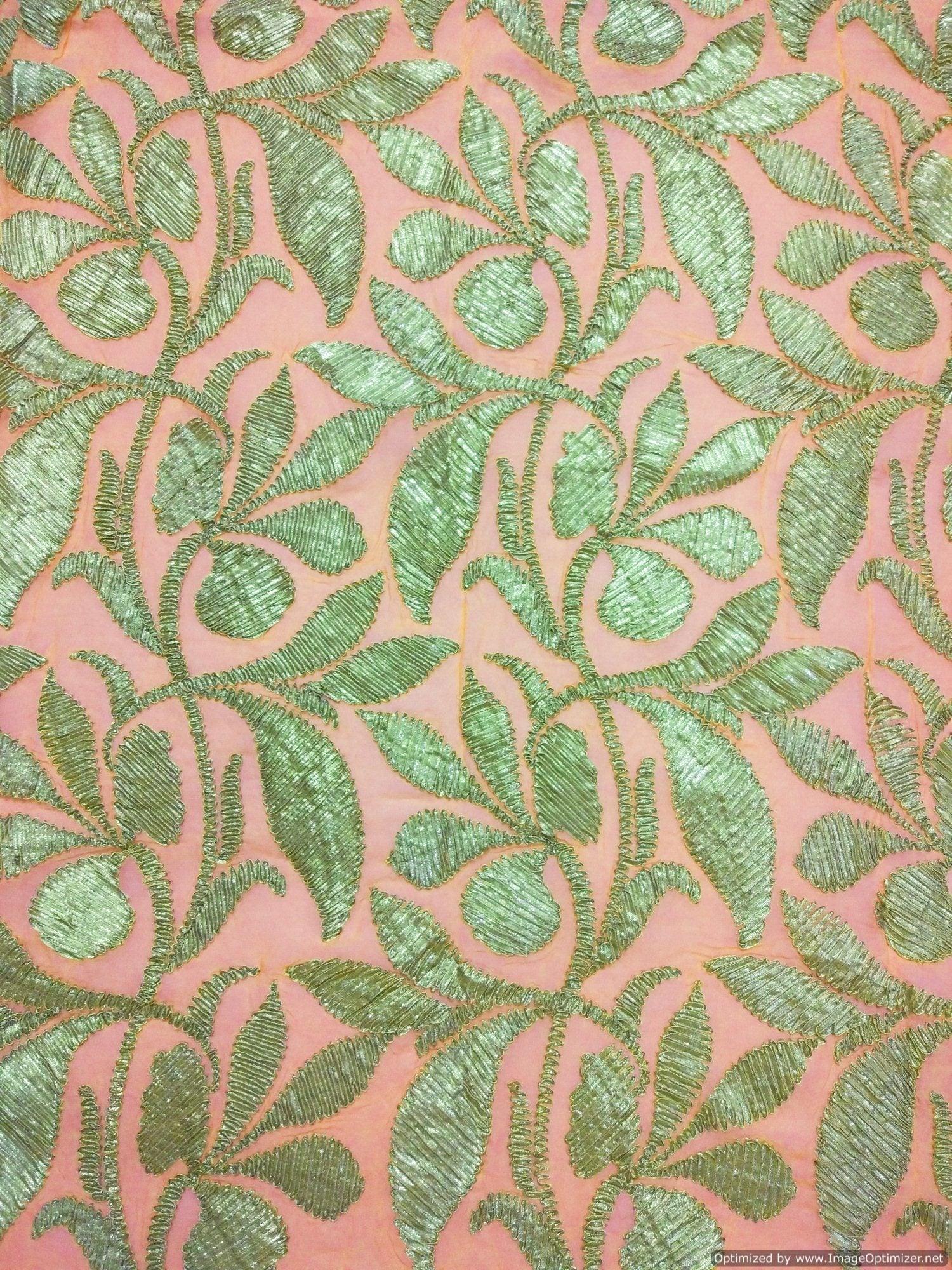 Designer Georgette Peachy Orange Gotta Embroidered Fabric Pre Cut 2 Meter FAB067-Anvi Creations-Fabric