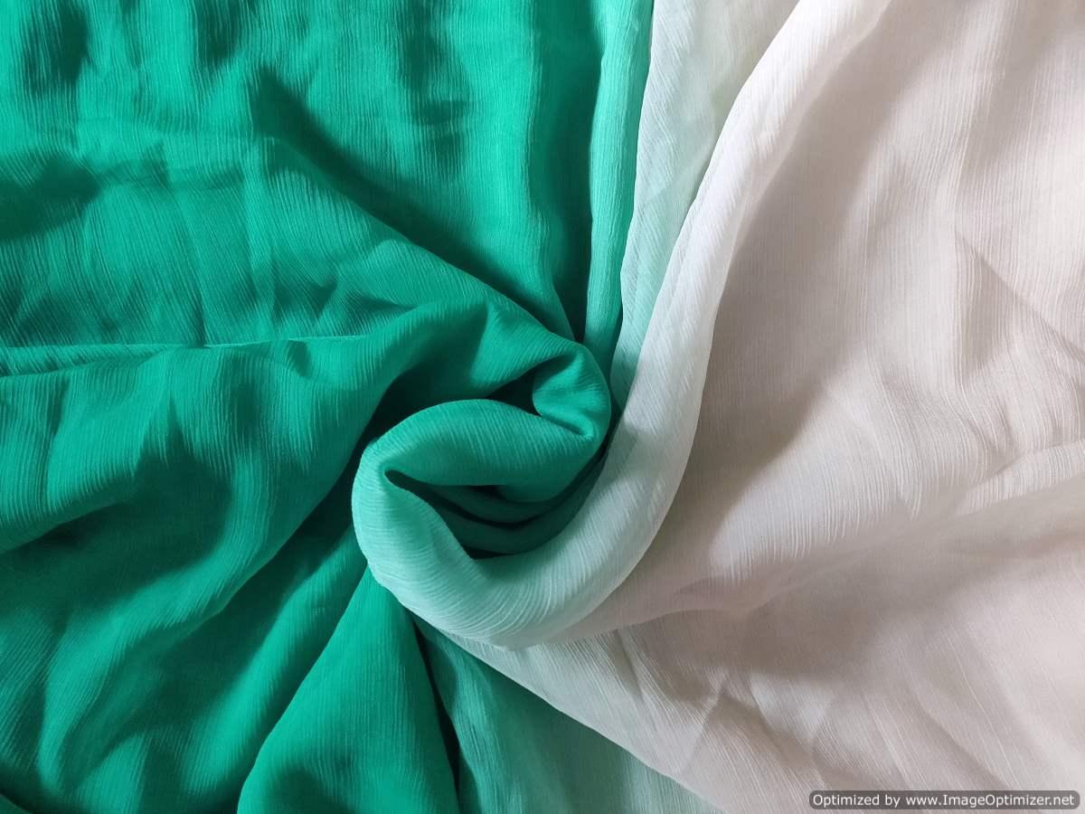 White Turquoise Chiffon Shaded Dupatta Fabric Pre Cut 2.50 Meter FAB113 - Ethnic's By Anvi Creations