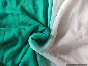 White Turquoise Chiffon Shaded Dupatta Fabric Pre Cut 2.50 Meter FAB113 - Ethnic's By Anvi Creations