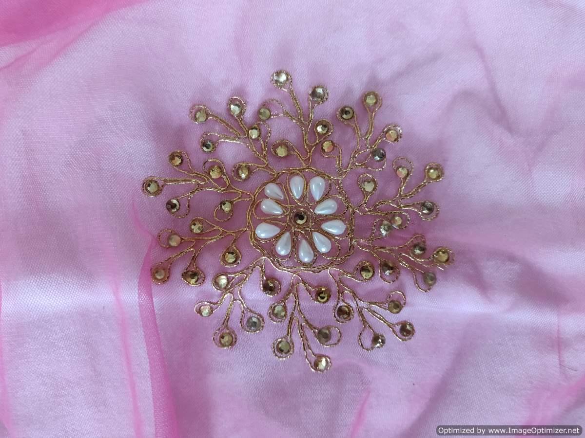 Heavy Embroidered Light Pink Net Fabric Precut 4 Meter FAB119 - Ethnic's By Anvi Creations