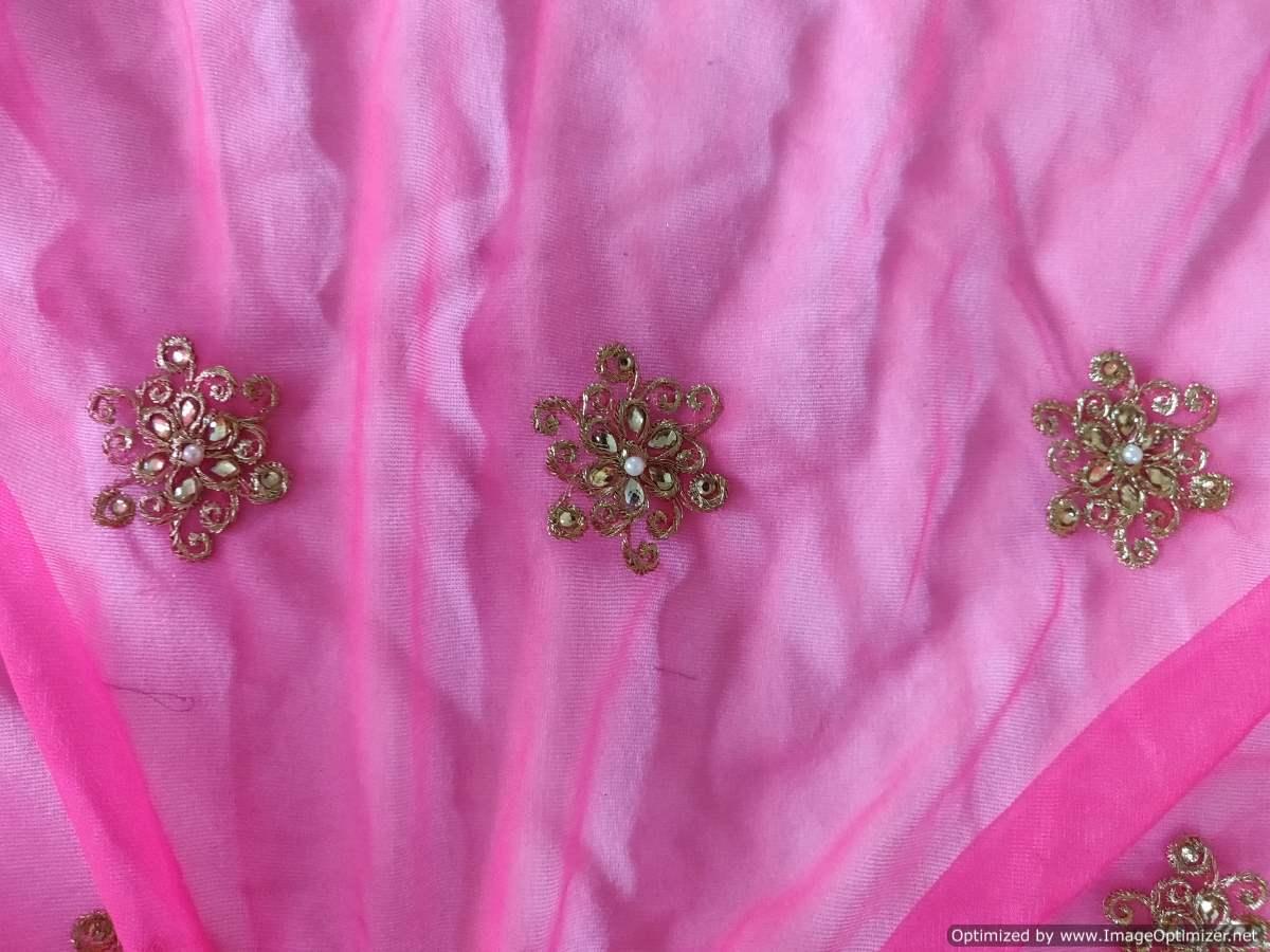 Designer Pink Net Embroidered Pre Cut 2.5 Meters FAB120 - Ethnic's By Anvi Creations