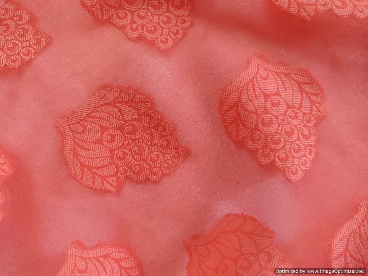 Designer Orange Georgette Jequard Fabric Pre Cut 6 Meters FAB121 - Ethnic's By Anvi Creations