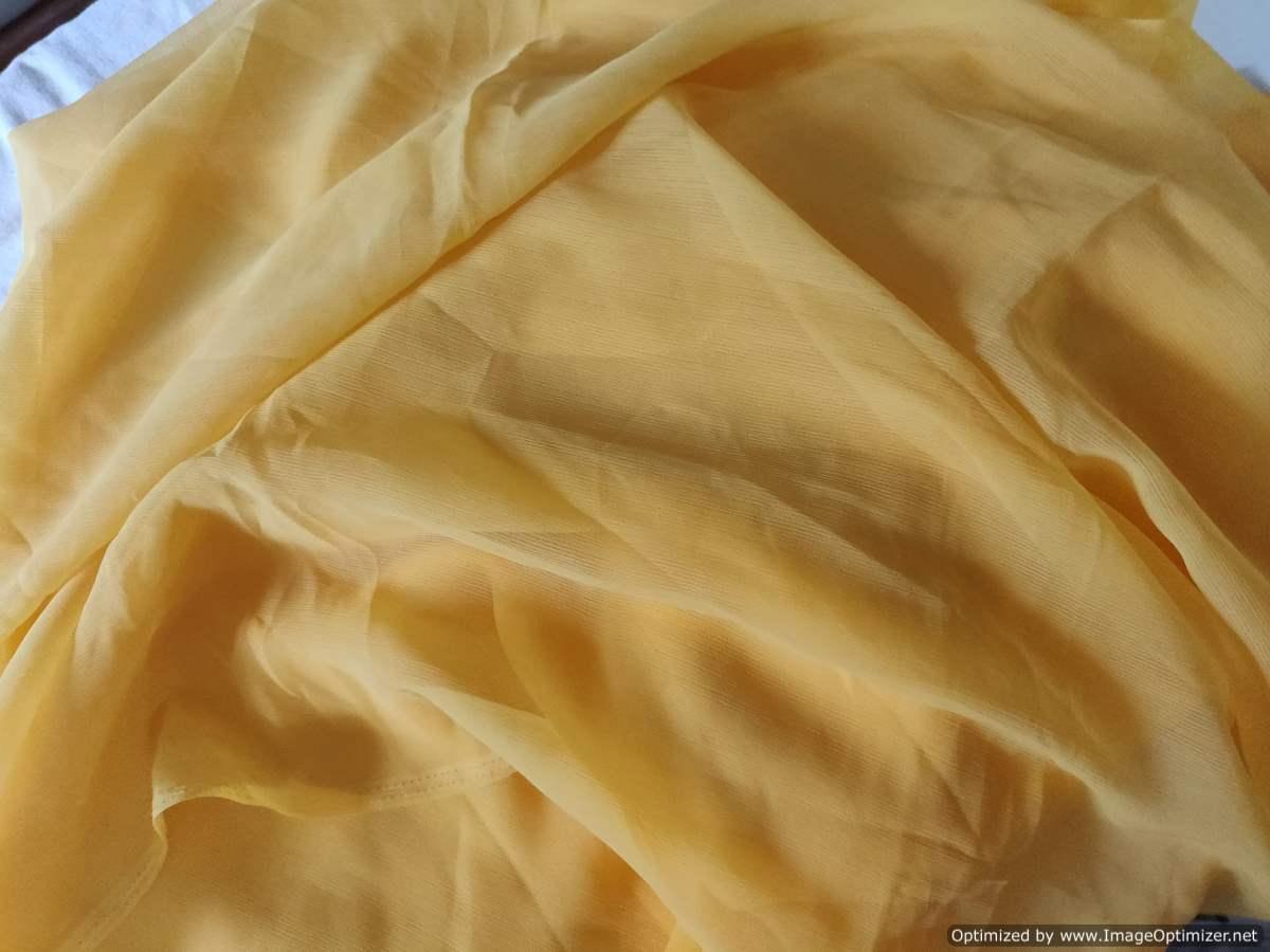Plain Solid Yellow Chiffon Fabric Pre Cut 5.5 Meters FAB125 - Ethnic's By Anvi Creations