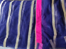 Charger l&#39;image dans la galerie, Designer Navy Blue Net Gotta Striped Velvet Border Fabric Pre Cut 6 Meters FAB133 - Ethnic&#39;s By Anvi Creations
