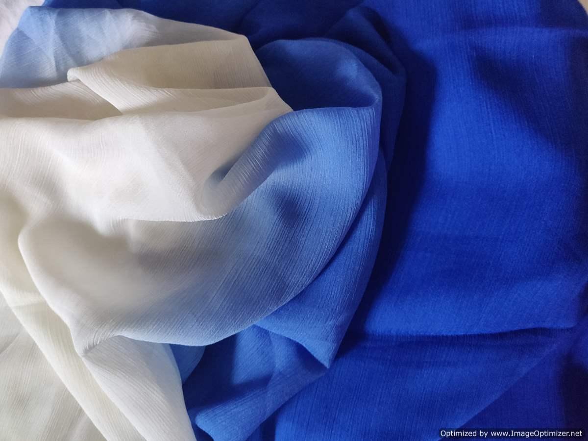 White Blue Chiffon Shaded Dupatta Fabric Pre Cut 2.50 Meter FAB140 - Ethnic's By Anvi Creations