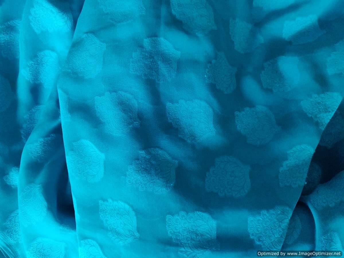 Designer Turquoise Blue Georgette Jequard Fabric Pre Cut 6 Meters FAB142 - Ethnic's By Anvi Creations