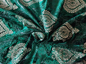 Green Paisley Motif Foil Print Velvet Fabric FAB143 - Ethnic's By Anvi Creations