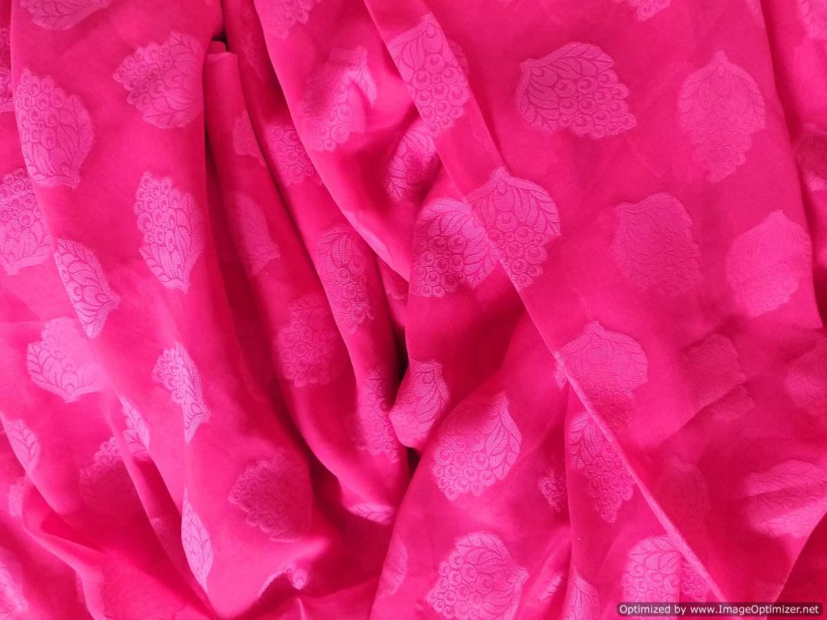 Designer Pink Georgette Jequard Fabric Pre Cut 6 Meters FAB144 - Ethnic's By Anvi Creations
