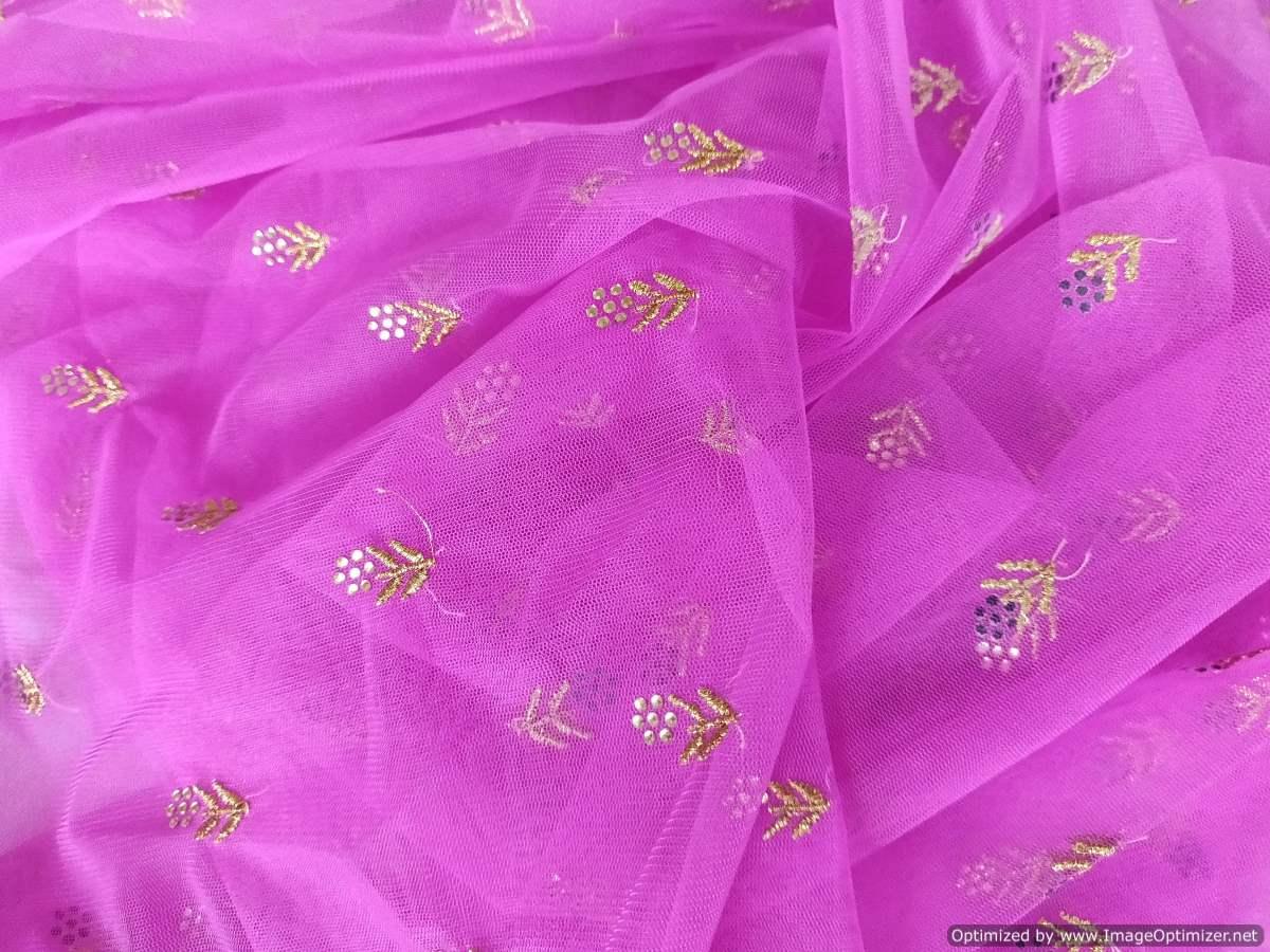 Purplish Pink Net Light Embroidered Fabric FAB146 - Ethnic's By Anvi Creations