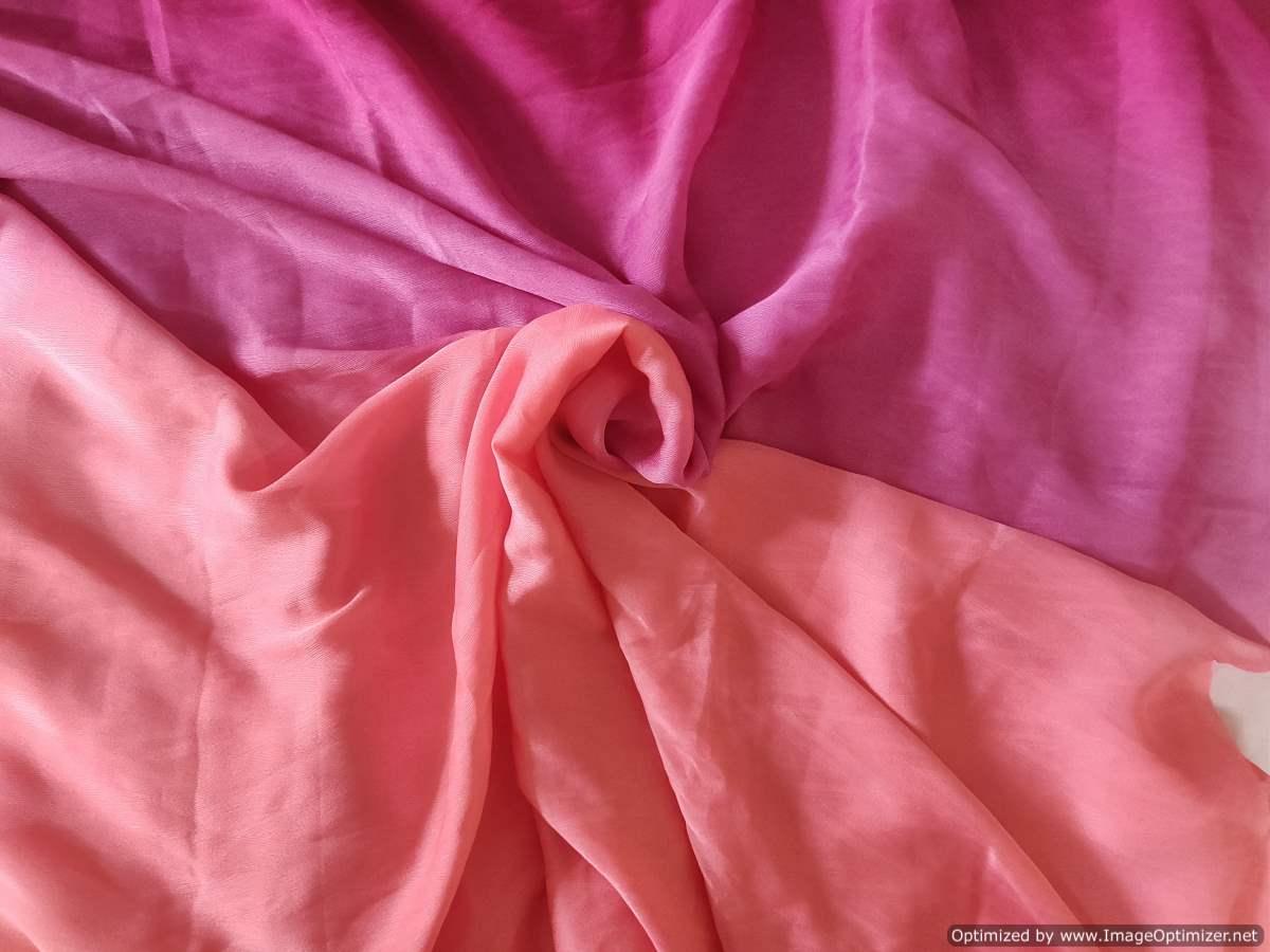 Designer Peach Pink Jequard Chiffon Fabric Pre Cut 6 Meters FAB149 - Ethnic's By Anvi Creations