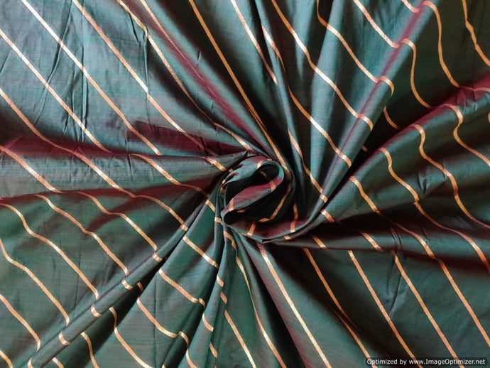 Designer Zari Striped Bottle Green Dupion Silk Fabric Precut 5.5 Meter FAB155 - Ethnic's By Anvi Creations