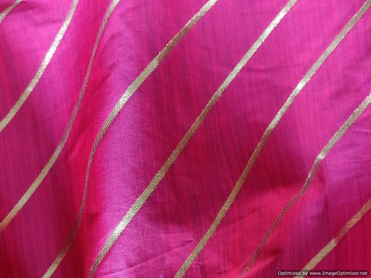Designer Zari Striped Pink Dupion Silk Fabric Precut 5 Meter FAB156 - Ethnic's By Anvi Creations